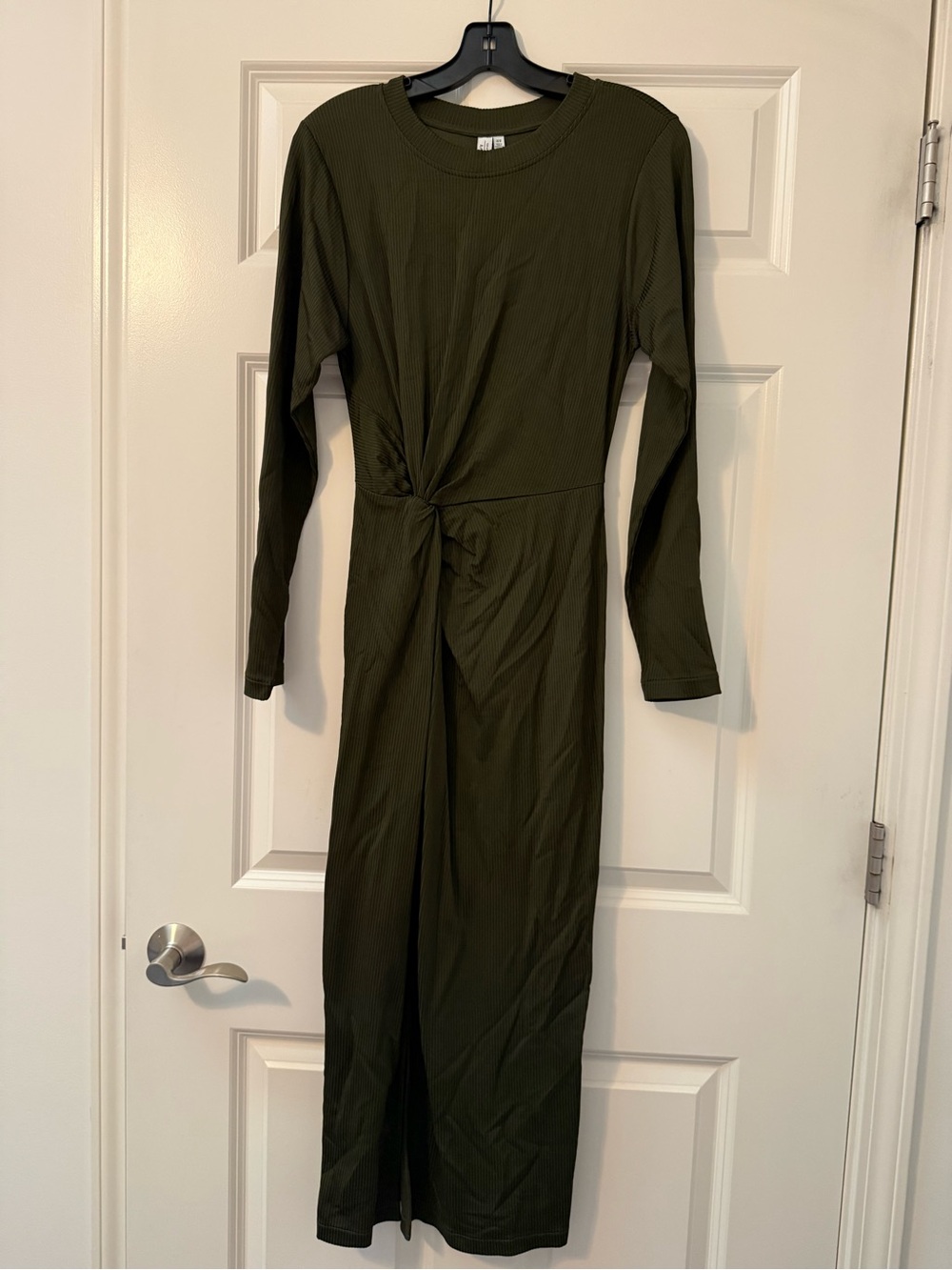 & Other Stories Olive Ribbed Long Sleeve Midi Dress